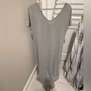 Gray V-Neck T-Shirt Maxi Dress